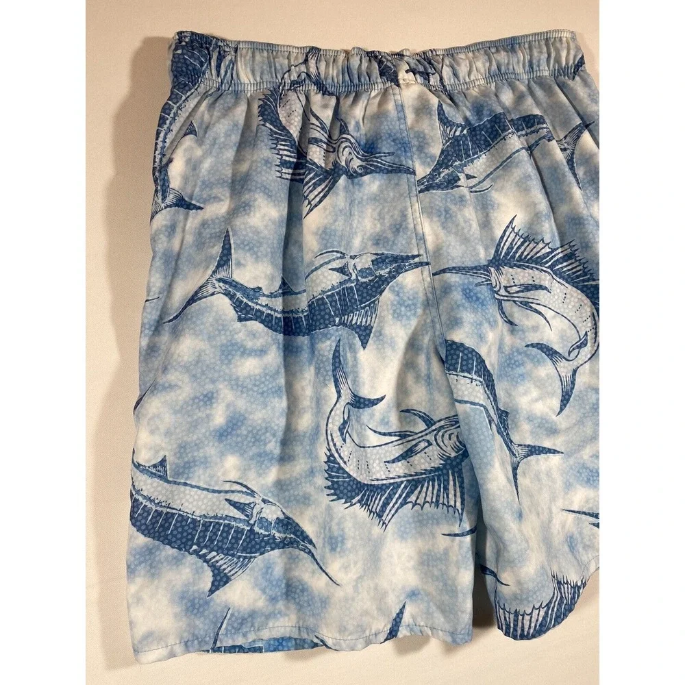Bass Pro Shop Mens Medium Marlin Print Swim Trunks Lined Beach Shorts